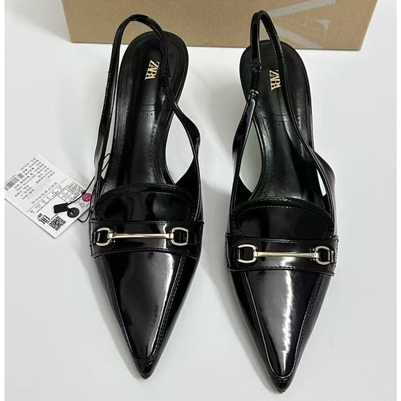 ZARA Black Embellished Slingback Shoes NWT | Blogger Favorite - Picture 8 of 16